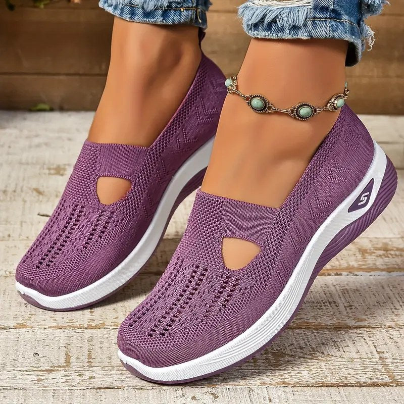 Purple knitted slip-on shoes